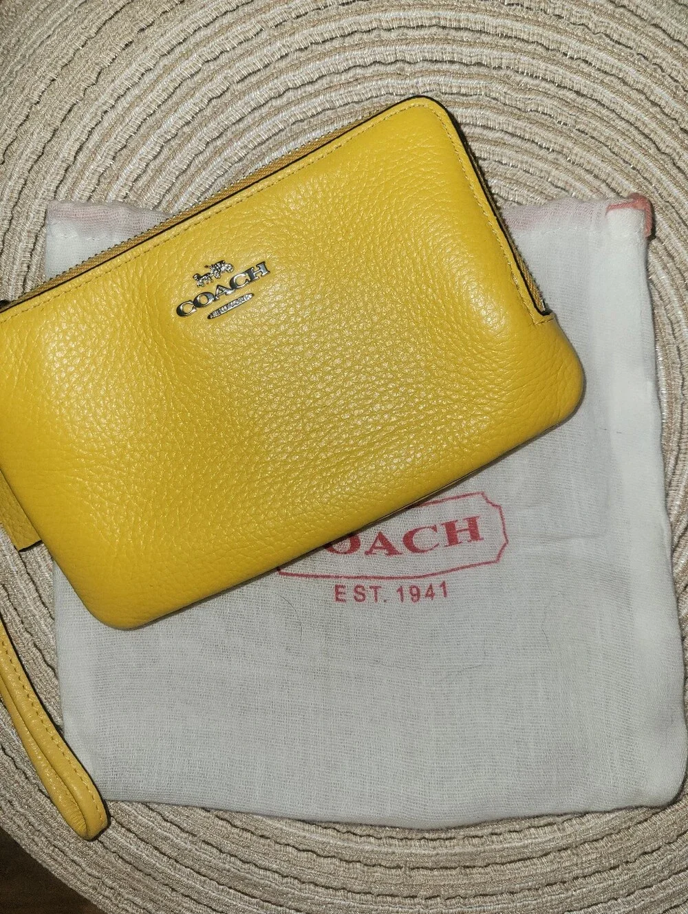 Coach Yellow Pebbled Leather Double Zip Wristlet Clutch - Picture 1 of 6